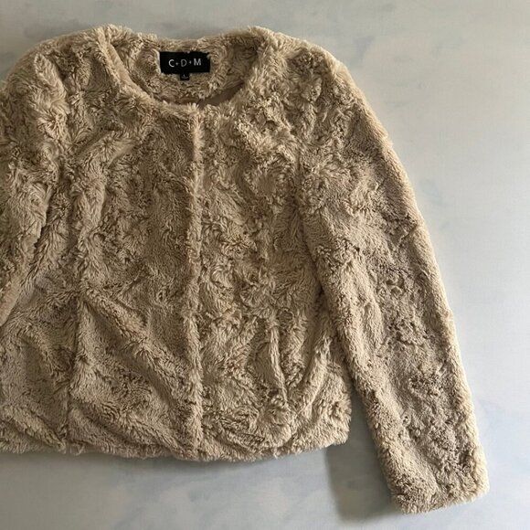 C+D+M Faux Fur Button Front Cream Sherpa Jacket - Picture 3 of 8